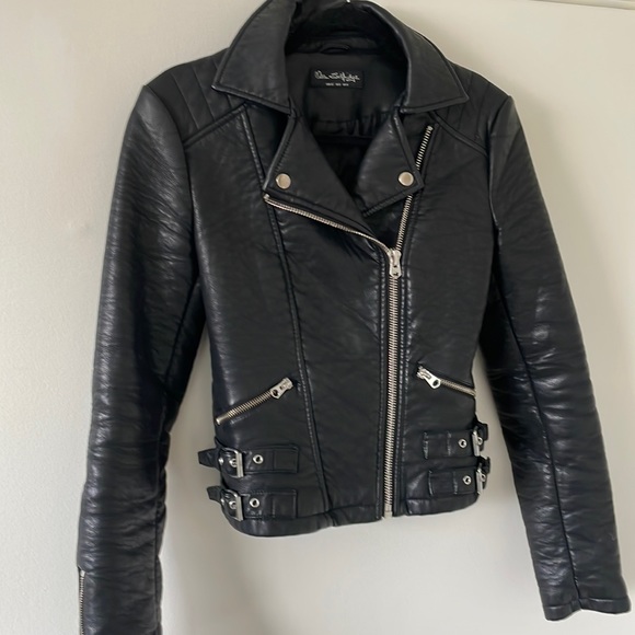 Miss Selfridge Black Faux Leather Biker Jacket size 0 - Picture 1 of 12